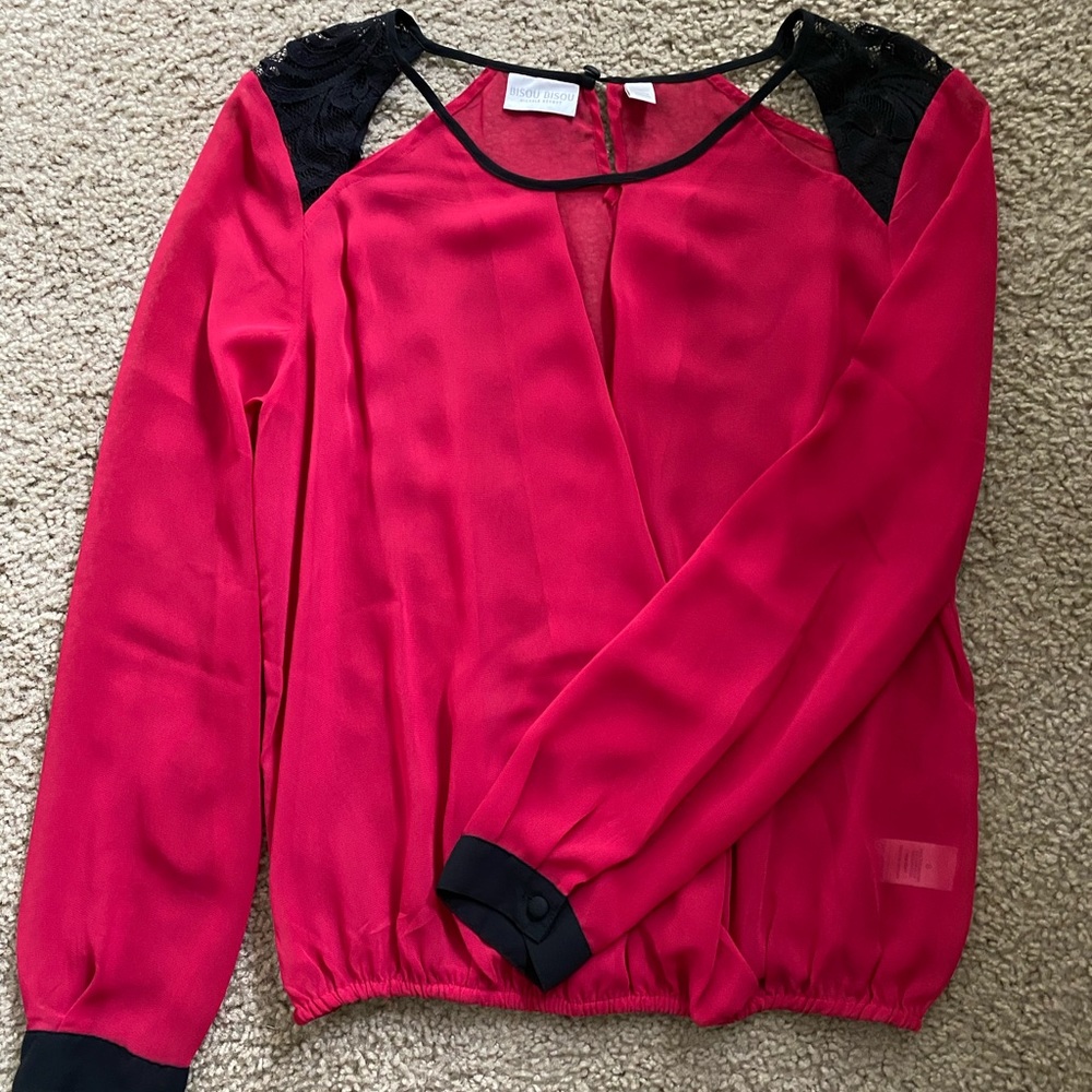 Fuchsia and black blouse